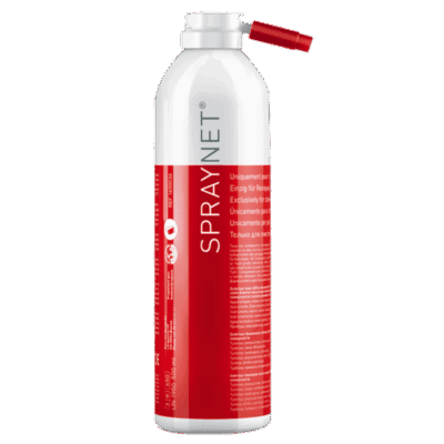 Spray de limpieza dental en aerosol con diseño blanco y rojo, ideal para desinfectar instrumentos y superficies en clínicas dentales. Fácil de usar y eficiente para mantener la higiene.