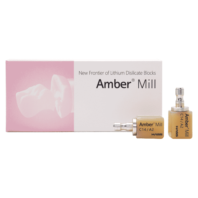 Amber Mill 5 unidades 1 Dental lithium disilicate blocks Amber Mill y suministros dentales en caja y jeringa.