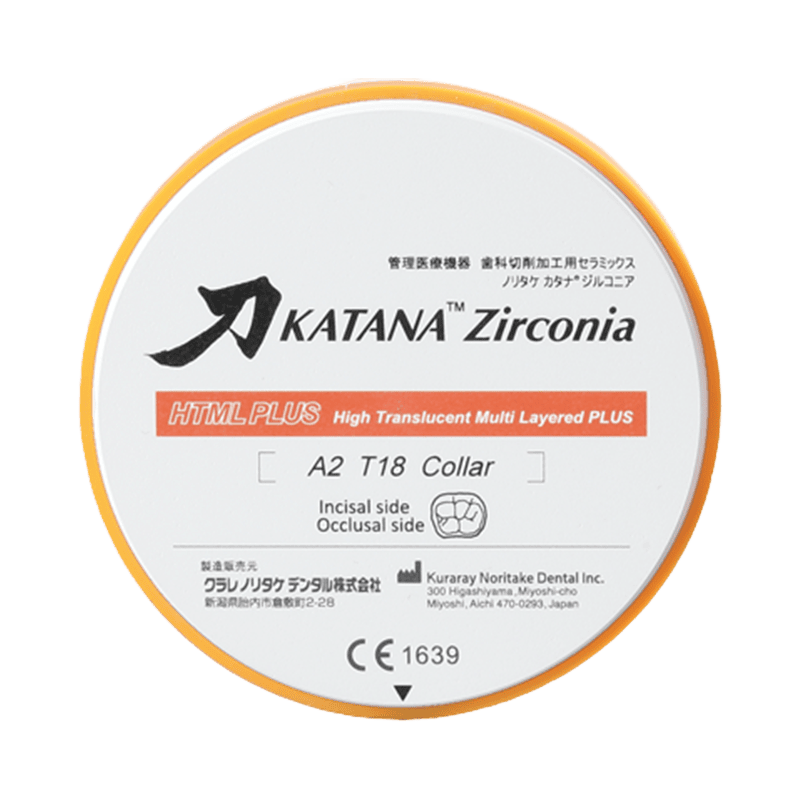 Disco Zirconia Katana HTML Plus 98mm 1 KATANA Zirconia onlay y restauraciones dentales, material cerámico de alta translucidez para una estética dental natural y duradera, ideal para odontólogos y laboratorios dentales en Costa Rica.