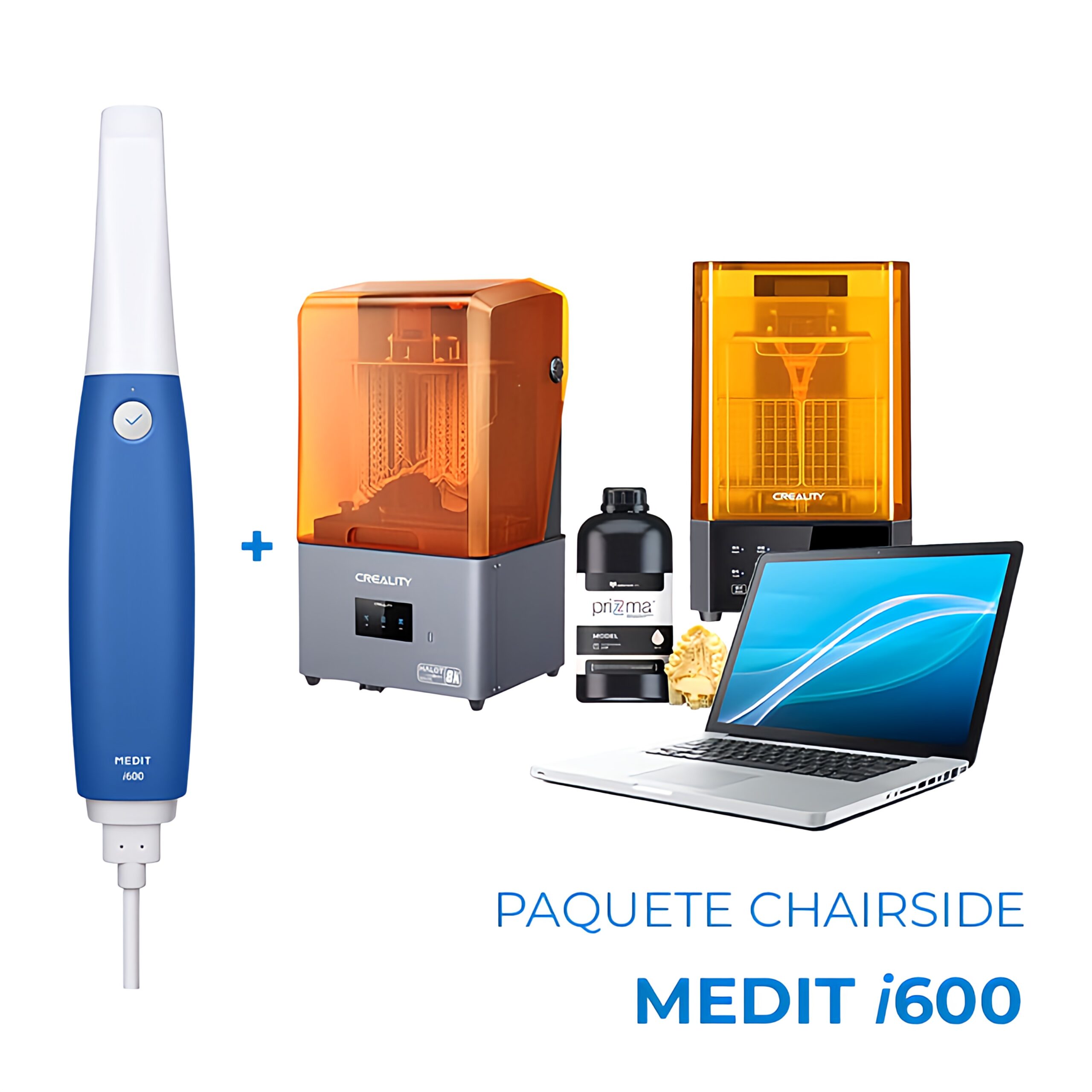 Paquete Chairside Medit i600 1 Alta calidad equipo dental 3D con impresora, computadora portátil y suministros de odontología de alta tecnología para clínicas dentales.