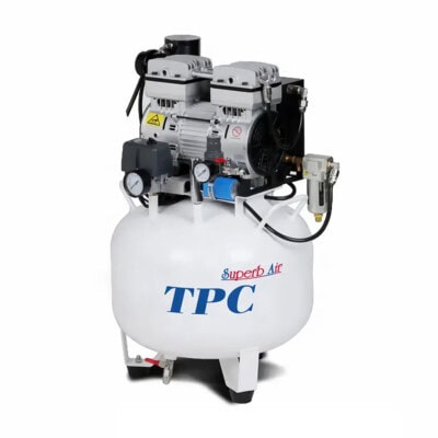 Compresor de aire dental TPC, ideal para clínicas odontológicas, con alta eficiencia y durabilidad. Equipo compacto y fácil de mantener para un rendimiento óptimo.