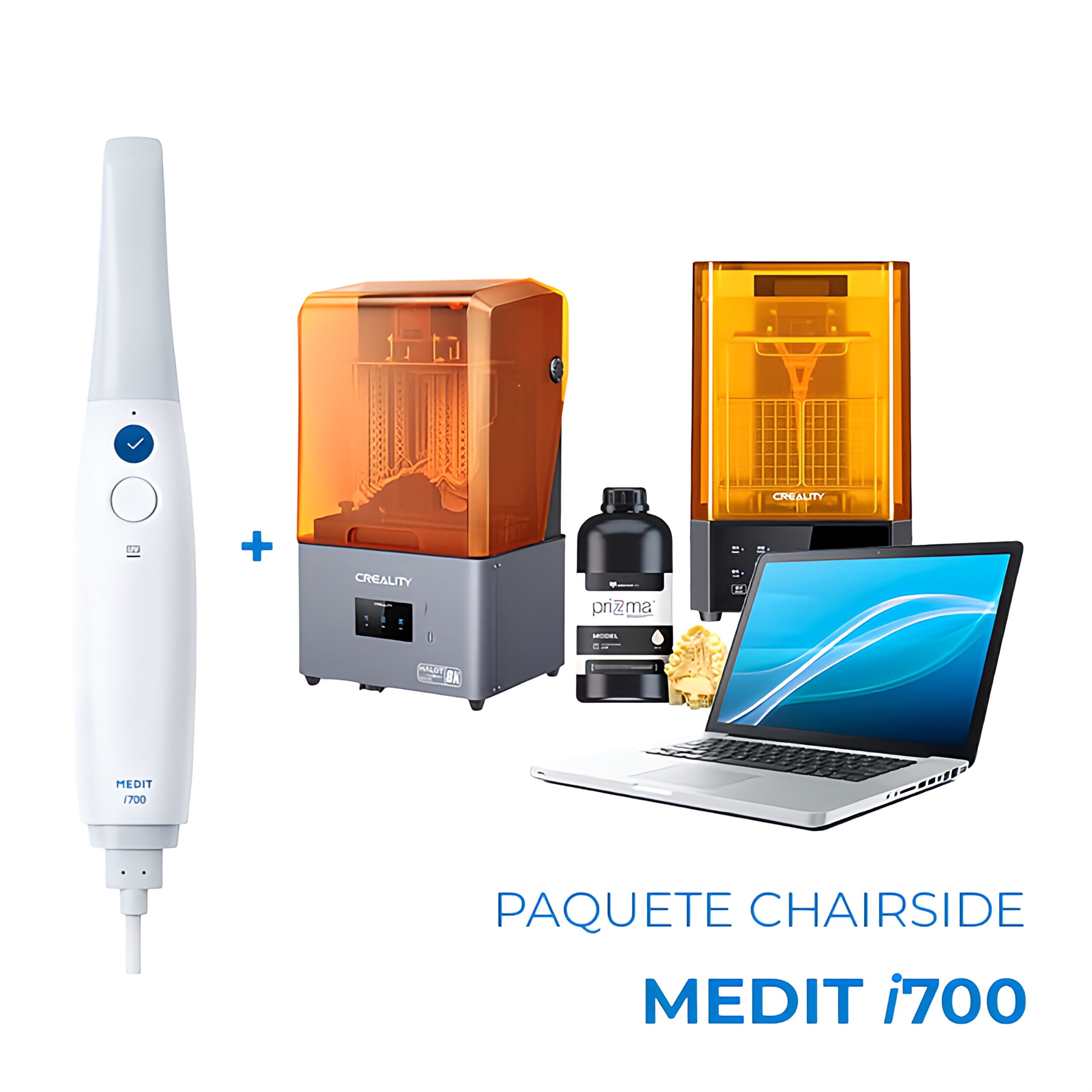 Paquete Chairside Medit i700 1 Placa base para impresión 3D, equipo dental, software y suministros especializados para clínicas odontológicas.
