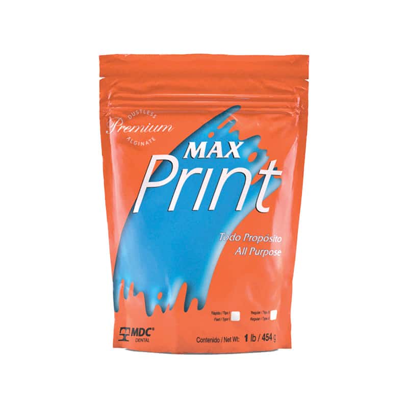 Alginato Max Print todo propósito Tipo II - caja c/10 bolsas de 454gr 1 Max print polvo de tinta todo propósito para equipo dental binario digital.